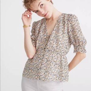 Madewell Silk V-Neck Peplum Popover Top in Fieldwalk Floral size small